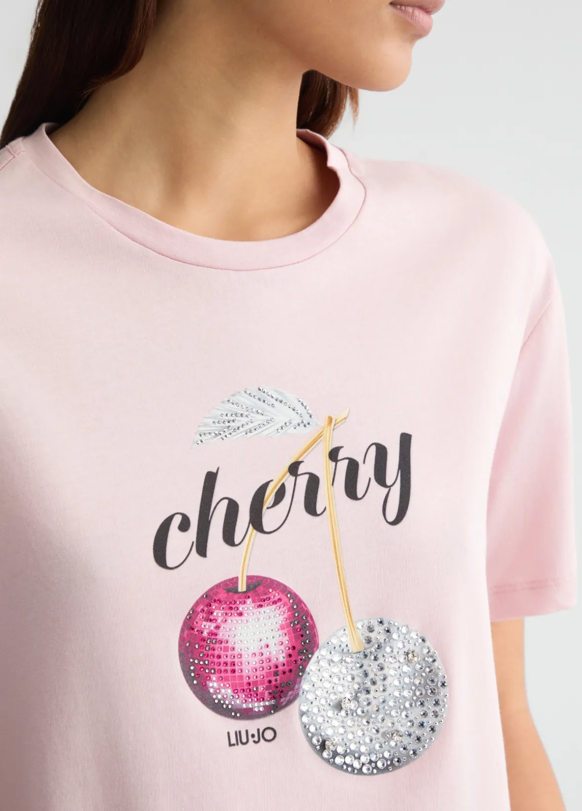 T-shirt con stampa e strass