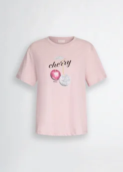 T-shirt con stampa e strass