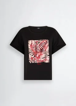 T-shirt con stampa e strass