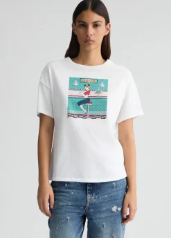 T-shirt con stampa e strass