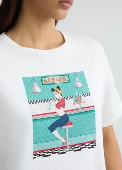 T-shirt con stampa e strass