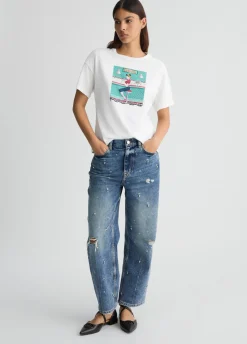 T-shirt con stampa e strass