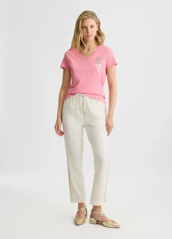 T-shirt con stampa e strass
