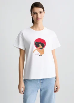 T-shirt con stampa e strass