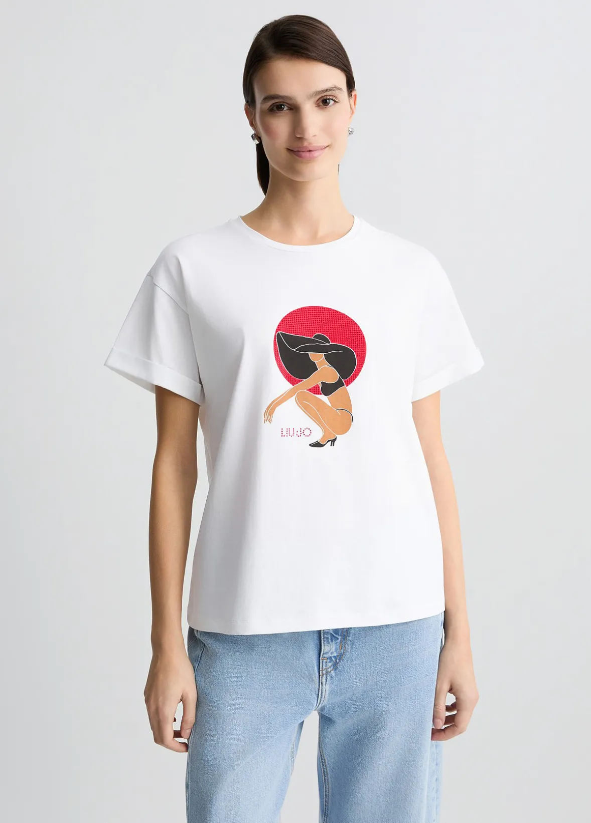 T-shirt con stampa e strass