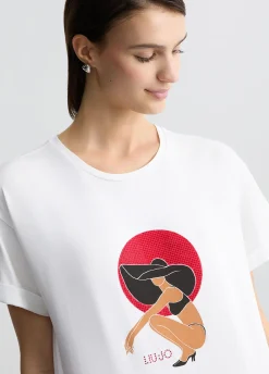 T-shirt con stampa e strass