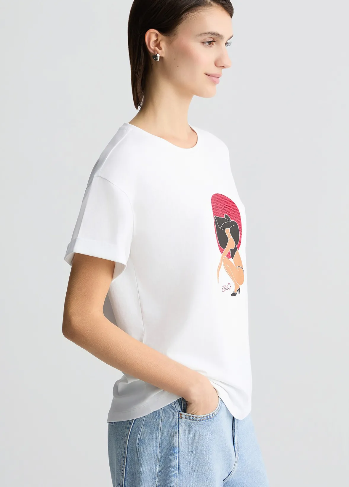 T-shirt con stampa e strass