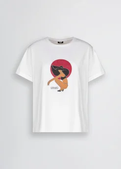 T-shirt con stampa e strass