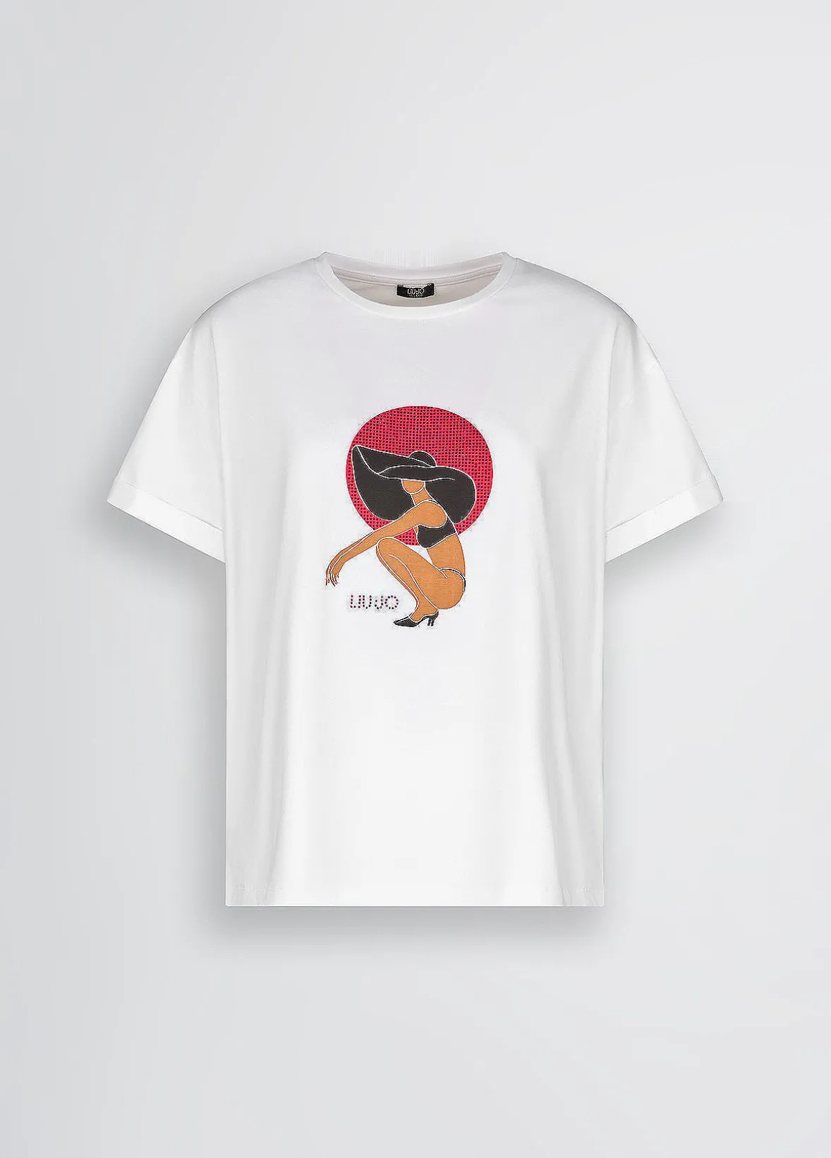 T-shirt con stampa e strass