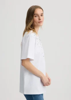 T-shirt con strass e castoni