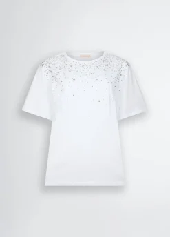 T-shirt con strass e castoni
