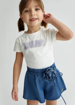 T-shirt in cotone con logo e strass