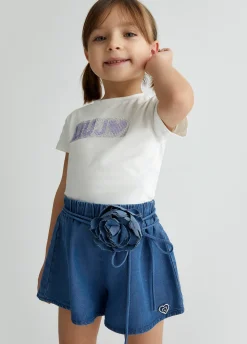 T-shirt in cotone con logo e strass