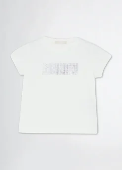 T-shirt in cotone con logo e strass