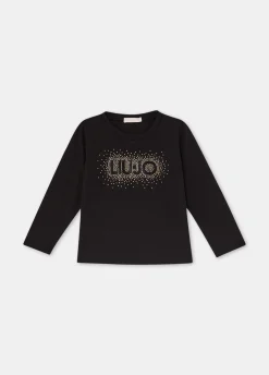 T-shirt in cotone con logo e strass