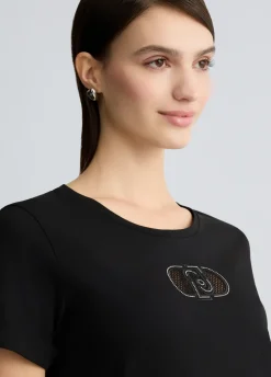 T-shirt in cotone con logo e strass