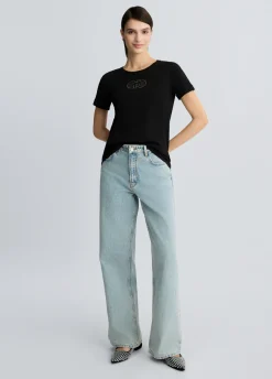 T-shirt in cotone con logo e strass