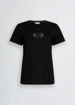 T-shirt in cotone con logo e strass