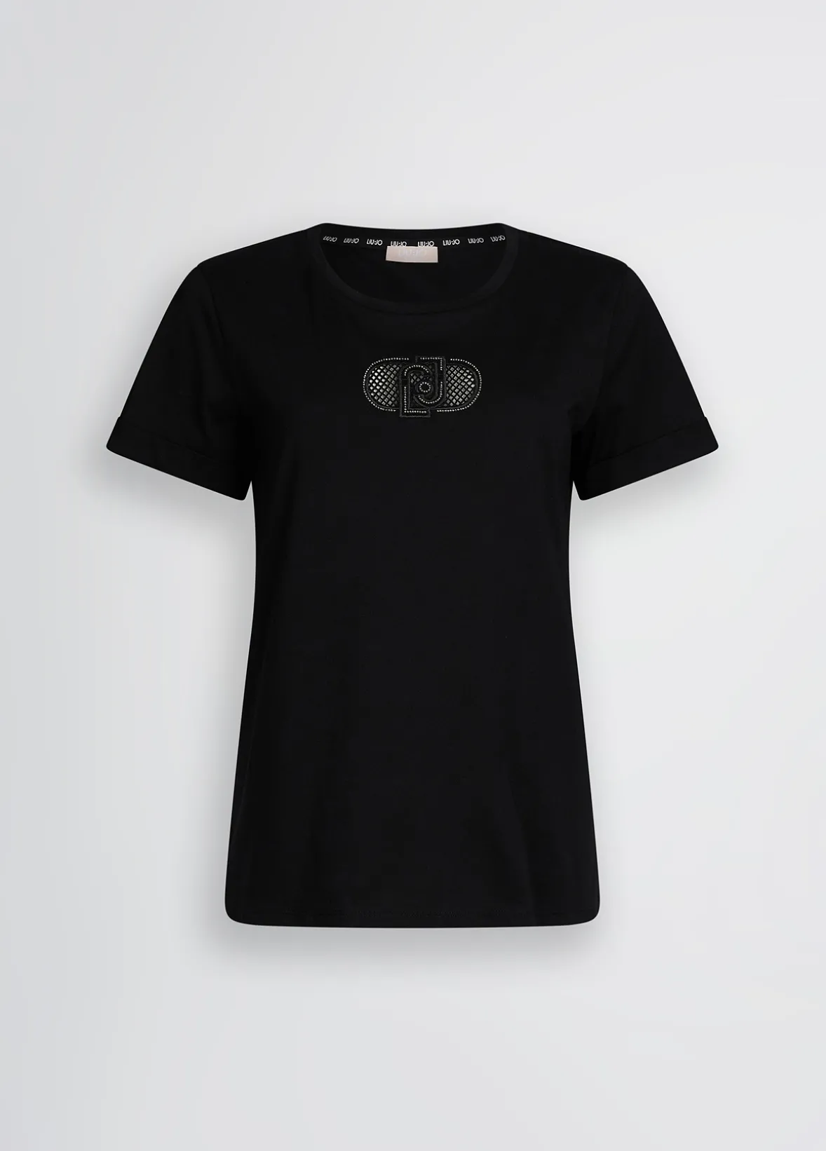T-shirt in cotone con logo e strass