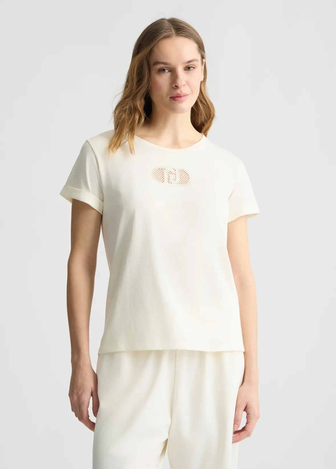 T-shirt in cotone con logo e strass