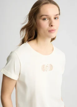 T-shirt in cotone con logo e strass