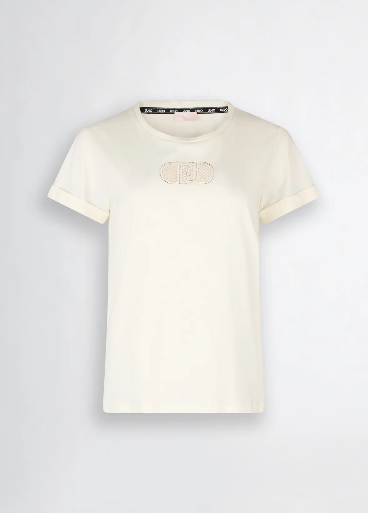 T-shirt in cotone con logo e strass