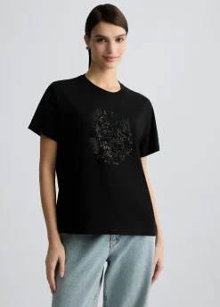 T-shirt in cotone con paillettes e strass