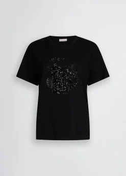 T-shirt in cotone con paillettes e strass
