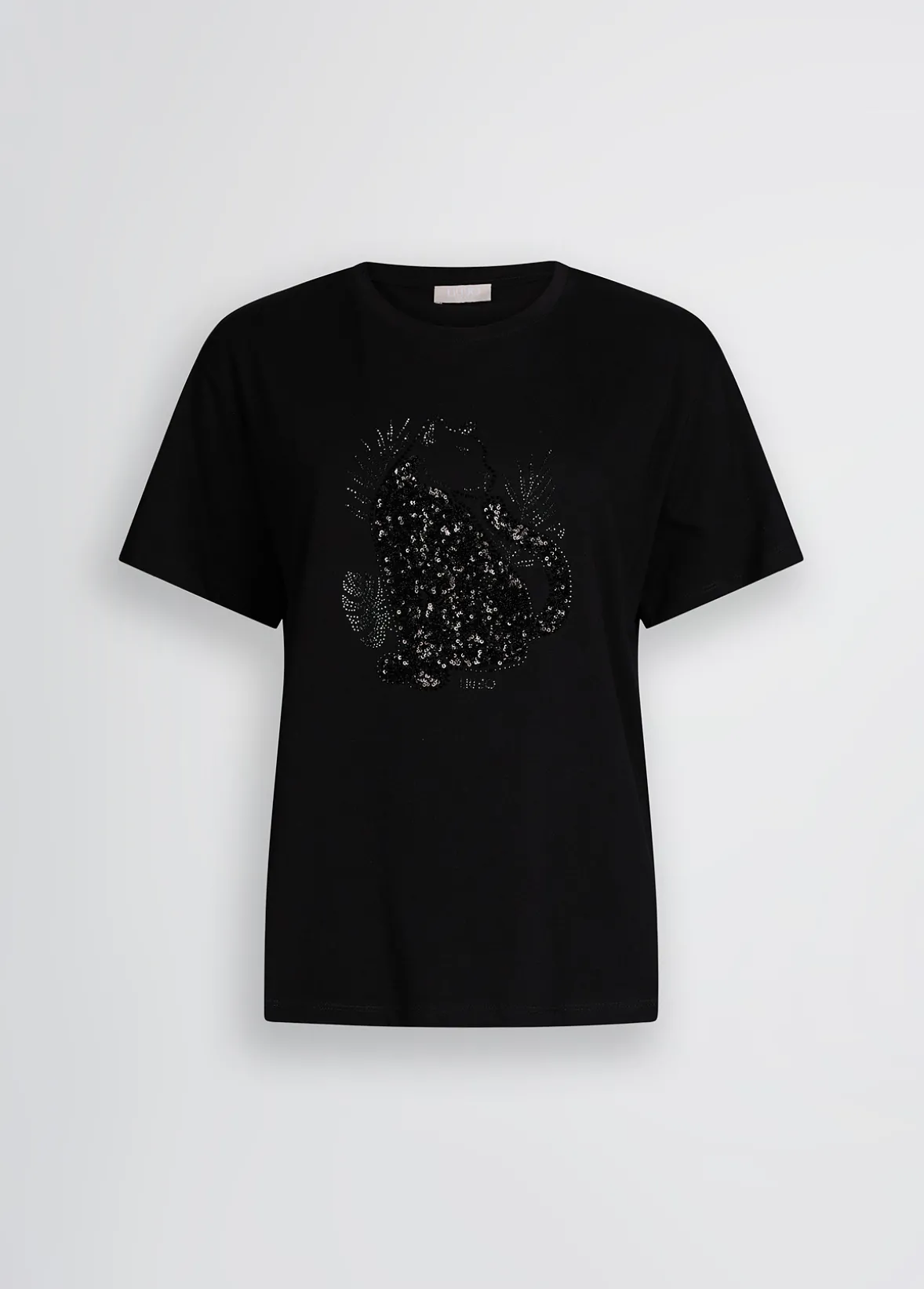 T-shirt in cotone con paillettes e strass