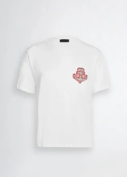 T-shirt in cotone con ricamo e strass