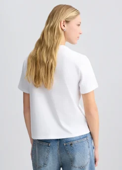 T-shirt in cotone con ricamo e strass