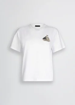 T-shirt in cotone con ricamo e strass