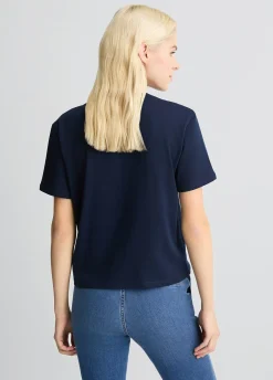 T-shirt in cotone con ricamo e strass