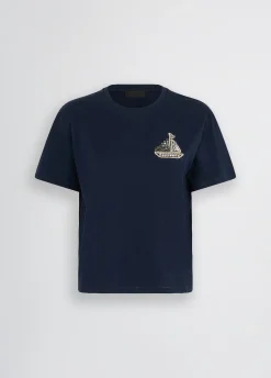 T-shirt in cotone con ricamo e strass