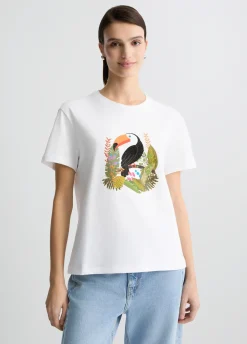 T-shirt in cotone con stampa e strass