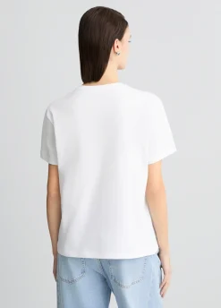 T-shirt in cotone con stampa e strass