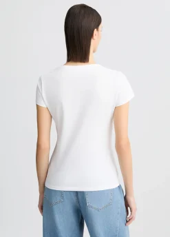 T-shirt in cotone con stampa e strass