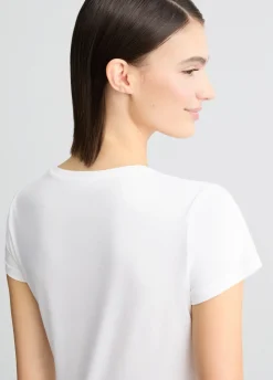 T-shirt in cotone con stampa e strass