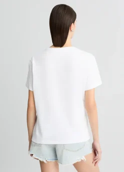 T-shirt in cotone con stampa e strass