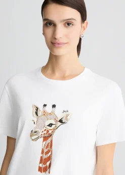 T-shirt in cotone con stampa e strass