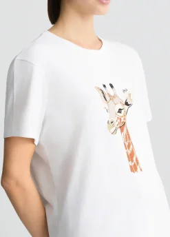 T-shirt in cotone con stampa e strass