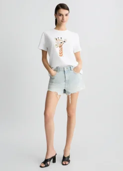 T-shirt in cotone con stampa e strass