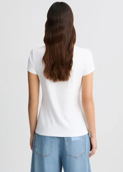 T-shirt in cotone con stampa e strass