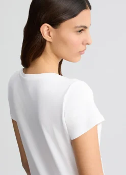 T-shirt in cotone con stampa e strass