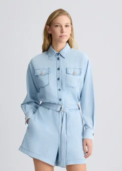 Tuta in denim gessato