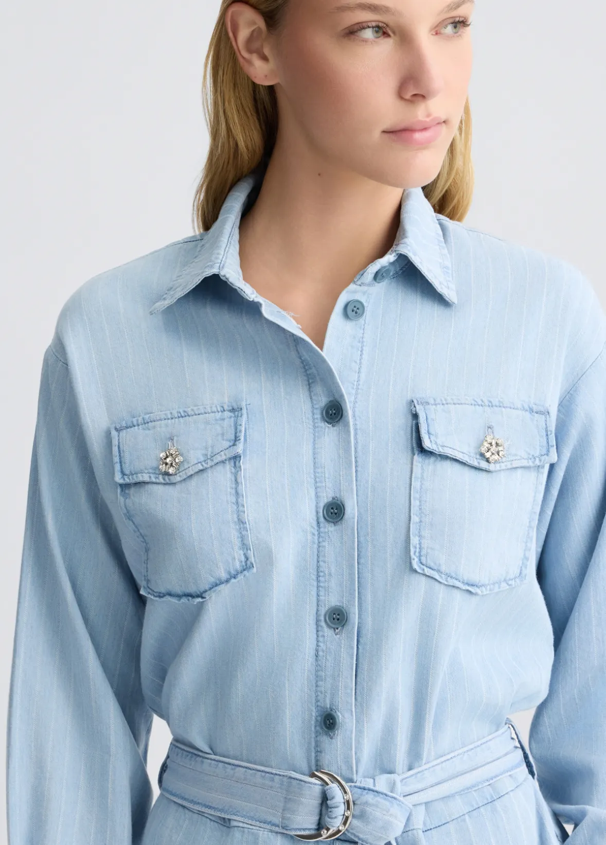 Tuta in denim gessato